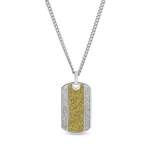 Sterling Silver Gold Glitter Dog Tag Pendant with 24 Inch Steel Curb Chain