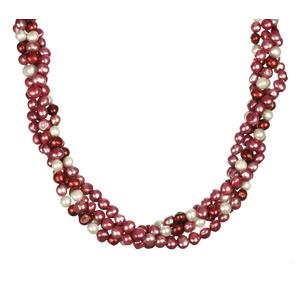 2 Strand Multi-Cranberry Color Freshwater Pearl Twister Necklace, 36"