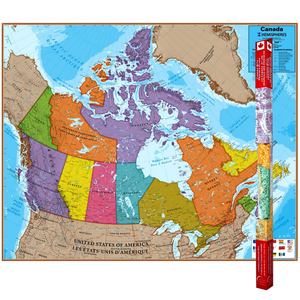 Round World Products Hemispheres Canada with/Provincial Flags Wall Map (47" x 38")