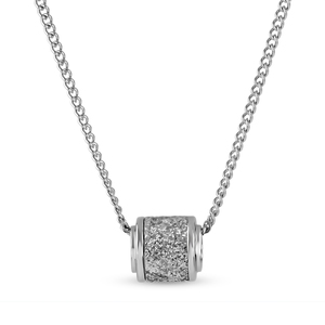 Sterling Silver Glitter Barrel Pendant with 24 Inch Steel Curb Chain