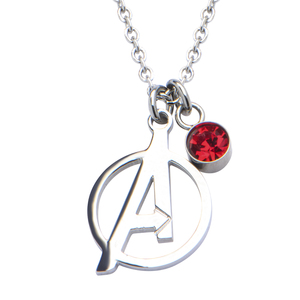 Marvel Women's Stainless Steel Gem Avengers &quot;A&quot; Logo Cutout  Pendant, 18&quot;