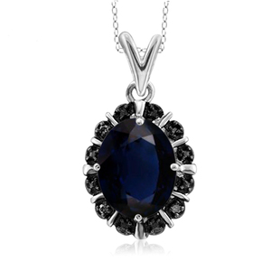 JewelonFire 2 Carat T.G.W. Sapphire and Black Diamond Accent Sterling Silver Pendant