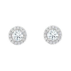 New York City Diamond District 14K White Gold 1/2 cttw Diamond Halo Stud Earrings