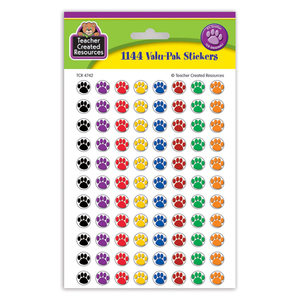 Teacher Created Resources Colorful Paw Prints Mini Stickers Valu-Pak, 144 stickers per Pack, 6 Packs