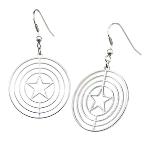 Marvel Women's Stainless Steel Captain America Shield Logo  Dangle Earrings