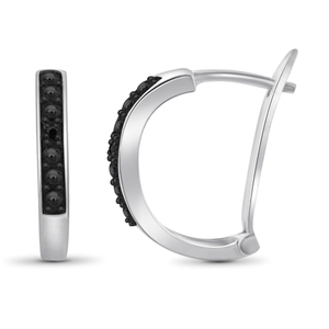 JewelonFire Black Diamond Accent Sterling Silver Hoop Earrings
