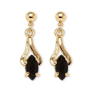 PalmBeach Jewelry Marquise-Shaped Genuine Onyx Drop Earrings in Yellow Gold Tone
