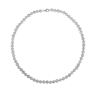 Dyed Silver Grey Color Genuine Freshwater Pearl Knotted Sterling Silver Necklace