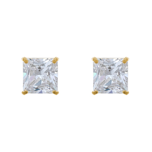 14K Yellow Gold 7mm Princess Cut Cubic Zirconia Stud Earrings