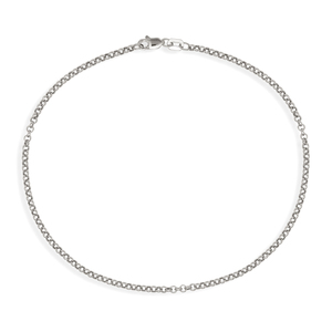 10k White Gold 2.5mm Rolo Chain Ankle Bracelet Anklet - 10 Inch