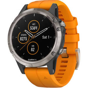 fenix 5 Plus Sapphire Edition Multi-Sport Training GPS Watch (47mm, Titanium with Solar Flare Orange)