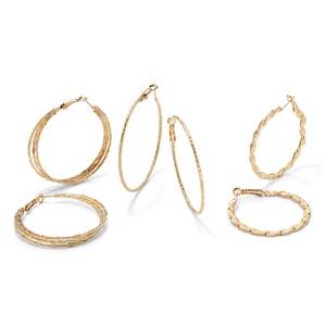 PalmBeach Jewelry 3 Pair Hoop Earrings Set in Yellow Gold Tone