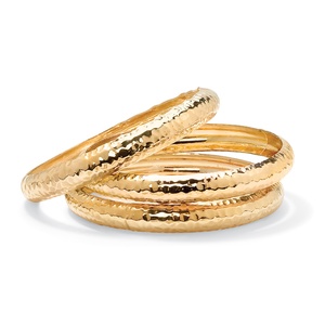 PalmBeach Jewelry 3 Piece Hammered Style Bangle Bracelets Set in Yellow Gold Tone 8 1/2&quot;