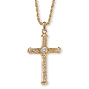 PalmBeach Jewelry Crystal Decorative Cross Pendant Necklace in Yellow Gold Tone