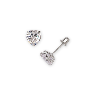 14k White Gold 6mm Heart Shaped Cubic Zirconia Screwback Earrings