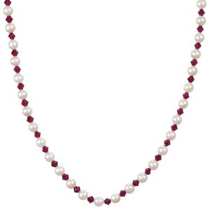 Genuine Pearl With Garnet Color Swarovski Element Bicone Short Necklace