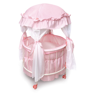 Badger Basket Royal Pavilion Round Doll Crib with Canopy and Bedding