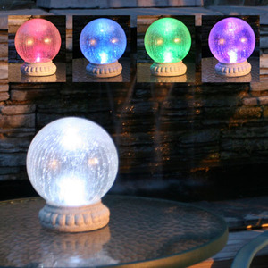 Chameleon Crackled Glass Solar Gazing Ball w/ Table Top Base