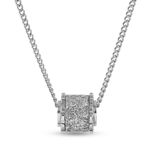 Sterling Silver Glitter Gear Barrel Pendant with 24 Inch Steel Curb Chain
