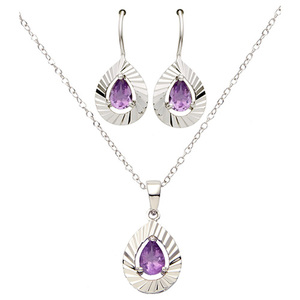 Pear Shaped Purple Amethyst Necklace & Earring Set