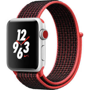 Watch Nike+ Series 3 38mm Smartwatch (GPS + Cellular, Silver Aluminum Case, Bright Crimson/Black Nike Sport Loop)