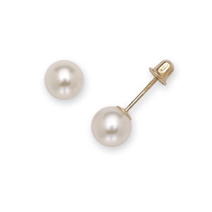 14k Yellow Gold White 6mm Freshwater Cultured Pearl Round Stud Screwback Earrings