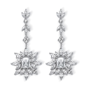 PalmBeach Jewelry 10.98 TCW Marquise and Emerald-Cut Cubic Zirconia Starburst Drop Earrings Platinum-Plated