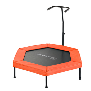 Upper Bounce  50&#8221; Hexagonal Fitness Mini-Trampoline &#8211; T-Shaped Adjustable Hand Rail &#8211; Bungee Cord Suspension - Orange