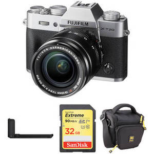X-T20 Mirrorless Camera with XF 18-55mm Lens, Grip, and Accessories Kit (Silver)