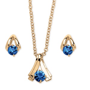 PalmBeach Jewelry 2 Piece Round Birthstone Necklace and Earrings Set in Yellow Gold Tone