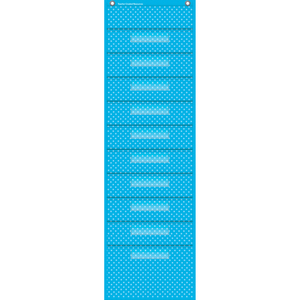 Teacher Created Resources Aqua Polka Dots 10 Pocket File Storage Pocket Chart (14&quot; x 46.5&quot;)