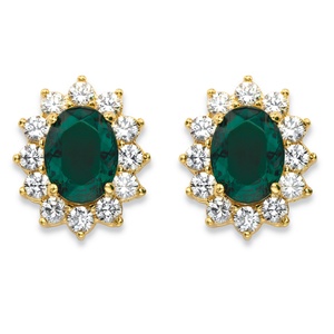 PalmBeach Jewelry 1.14 TCW Oval-Cut Emerald Green Crystal Halo Stud Earrings MADE WITH SWAROVSKI ELEMENTS 14k Gold-Plated