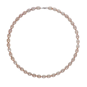 Dyed Champagne Color Genuine Freshwater Rice Pearl Knotted Sterling Silver 18" Necklace