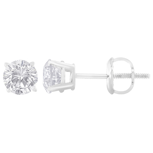 Sterling Silver 1.00ct TDW Round-Cut Diamond Solitaire Certified Stud Earrings (H-I, I2)