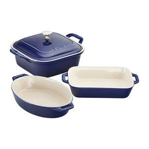4pc Ceramic Baking Dish Set Dark Blue
