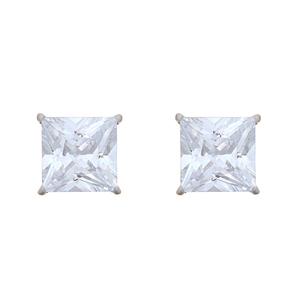 Sterling Silver 9mm Princess Cut Cubic Zirconia Stud Earrings