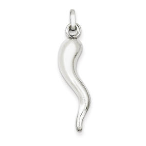Sterling Silver Italian Horn Pendant - Measures 1/4&quot; X 1&quot;