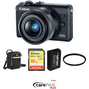 EOS M100 Mirrorless Digital Camera with 15-45mm Lens Deluxe Kit (Black)