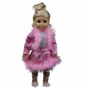 The Queen's Treasures Skating Dance Set Pink Boa Trim Jacket and Skirt Fits 18&quot; American Girl&#174; Doll Clothes & Accessories