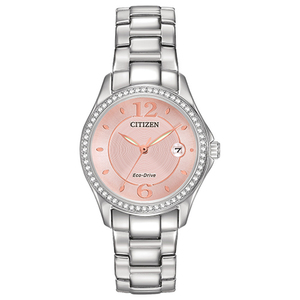 Womens Silhouette Swarovski Crystal Eco-Drive Watch Pink Dial