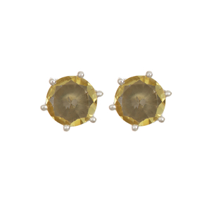 Ladies Sterling Silver 8mm Round Genuine Lime Quartz Gemstone Pyramid Stud Earrings