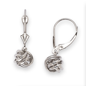 14k White Gold Small Love-Knot Drop Leverback Earrings - Measures 24x8mm