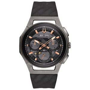 Mens Curv Chronograph Black Rubber Strap Watch Black Dial
