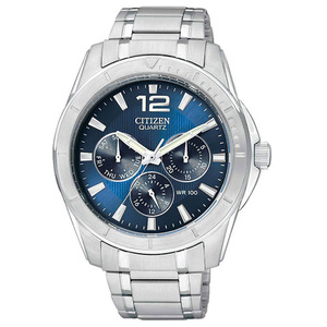 Mens Quartz Stainless Steel Watch Blue Dial