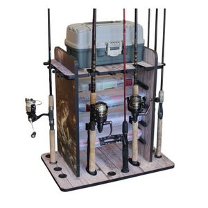 Bass 14 Fishing Rod Rack w/Four Bait Bin Storage