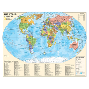 National Geographic Kids Political World Education: Grades 4-12 Wall Map, Laminated
