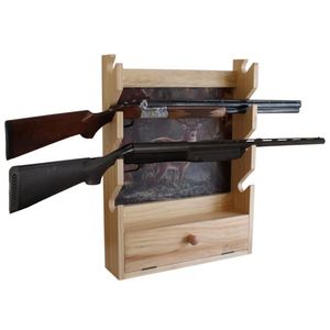 Deer 4 Gun Wall Rack w/ Storage - Light
