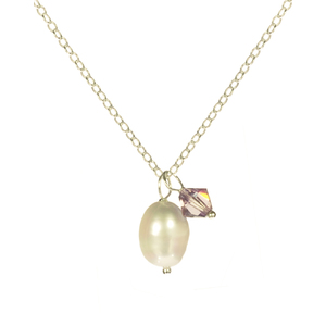 Lita Sterling Silver Swarovski Pink Crystal With Pearl Necklace 18"
