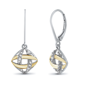JewelonFire White Diamond Accent Two-Tone Sterling Silver Drop Dangle Earrings