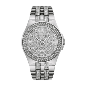 Mens Silver-Tone Crystal Watch Crystal Dial